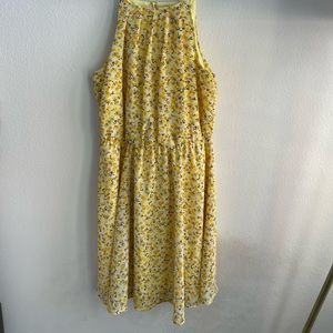 Blue Rain Yellow Flower Halter Tank Dress - Size M